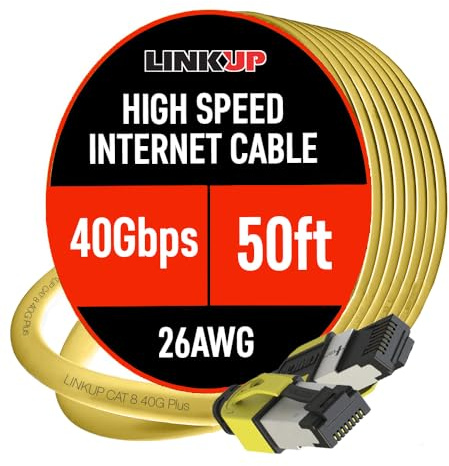 LINKUP - [Certificado 40Gbps Cable Patch Ethernet Cat8 con doble blindaje, 2000 MHz (2 GHz) Cat8.1 Cables LAN a prueba de futuro compatibles con Cat7A Cat7 Cat6A Redes 25G 10G 1G Amarillo15ft (15