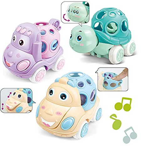 ZHUOYOU Baby Cars for 1 Year Old, Push and Go Car for Toddlers, 3 Pcs Rattle and Roll Vehicles for Infant, Kids Preschool Learning Gift Idea for Boys Girls Children