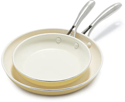 GreenLife Artizan Set di Padelle in Ceramica Antiaderente Sana da 20 cm e 26 cm, Senza PFAS, Manico in Acciaio Inox, Adatta all'Induzione, Lavabile in Lavastoviglie, Sicuro al Forno, Giallo