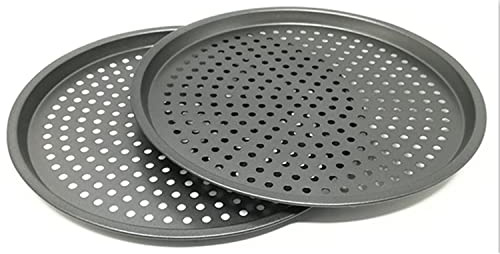 LATRAT 2 Stück Antihaft-Pizza-Backblech mit Löchern, edelstahl, grau, Knusperblech,Rund ∅ 32 cm