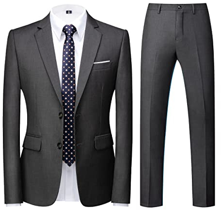 KUDORO Men Suits 2 Piece Two Button Tuxedo Suit Blazer Trousers Set