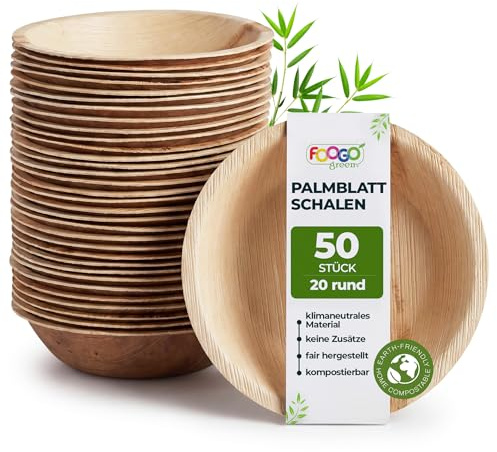 FOOGO Green 50 Mini Cuencos Hoja de Palma Redondos 10cm 90ml Desechables | Biodegradables, Compostables, Para postres y ensaladas, Como cuencos de madera, bambú y papel, Para fiestas y bodas, Snacks