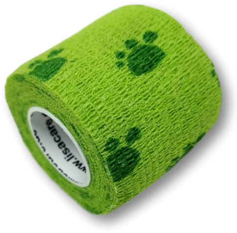 LisaCare Tier Verband - 12 Rollen 5cm breit - elastisch kohesiv | Hundepfoten Verbandstape für Haustiere & Pferde - Riesige Farb- & Motivauswahl (Tatze Grün)