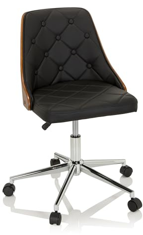 hjh OFFICE 729420 Home-Office Drehstuhl CENCA Holz/Kunstleder Schwarz Bürostuhl im Retro-Look mit Holzverschalung