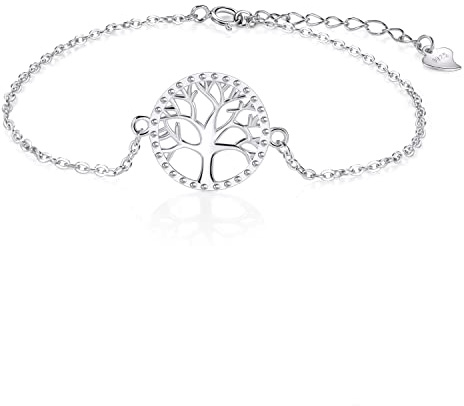 Árbol de la Vida pulsera de plata 925 para las señoras mujer, los encantos de amor ajustable de la Amistad suerte pulseras joyería de regalos para BFF Adolescentes niñas de comunión bautizo cumpleaños