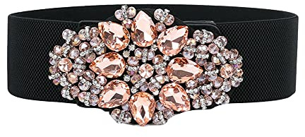 DAIHAN Damen Taillengürtel Gürtelschnalle Sparkle Glitter Strass Blume Perlen dekorativ Gürtel Kunstleder Breiter Elastischer Brautgürtel Gürtel für formelle Hochzeitskleider
