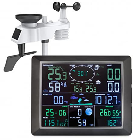 AnzAga Stazione Meteo WiFi, Stazione Meteo Grande Display, Stazioni Meteo Indoor Outdoor con Pluviometro, Previsioni Meteo