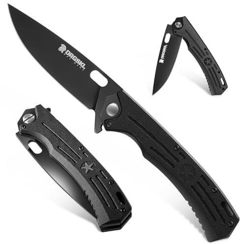 DRGSKL Taschenmesser-Klappmesser Scharfes für Outdoor Schwarz | Bushcraft Messer für Camping und Survival Männer Geschenktige Verarbeitung Geeignet