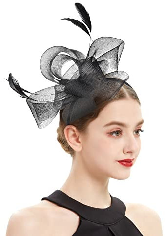 Fascinator Damen Kopfschmuck Hochzeit Hüte Hat Clips Schleier Stirnband Mesh Tea Party Kopfbedeckung Frauen Pillbox Hut Haarschmuck für Cocktail Halloween Oktoberfest Gothic Schwarz