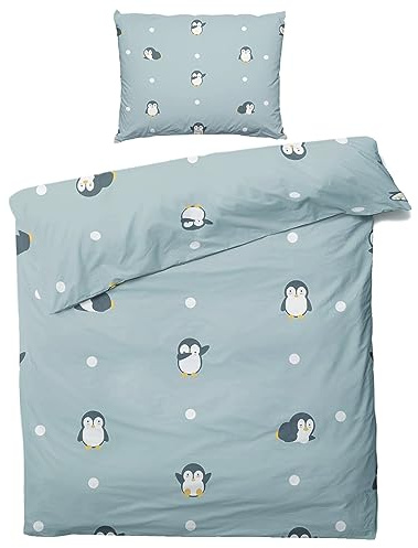 ZDABAOEC Pinguin Bettwäsche 135x200 Kinder Jungen Mädchen, Weiche Microfaser Kinderbettwäsche 2er Set - 1 Bettbezug + 1 Kissenbezug 80x80, mit Reißverschluss, Wende Motiv