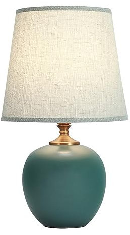 Mengjay E27 lampada da scrivania,Luce da Scrivania in Tessuto,Ceramica Lampada da scrivania,Lampada comodino per camera da letto ufficio soggiorno illuminazione decorativa (Verde)