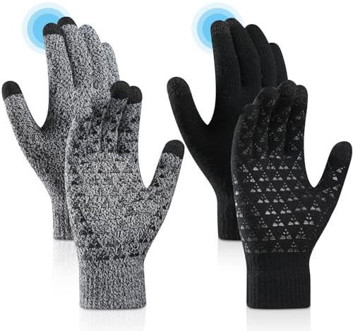 ytorgr 2 Pairs Winter Thermal Gloves for Women & Men - Anti Slip Knitted Warm Gloves for Driving, Running & Outdoor Activities