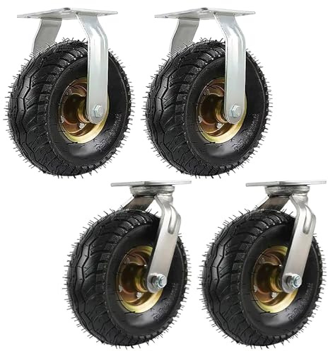Luftreifen Gummi Rollen, Industrierollen Schwerlast Ø15/20/25cm, 4 Pcs Transportrollen, Doppelte Lagerausführung, 360 Grad Drehbar, Schubkarrenrad Pannensichere, Leise Gummirollen