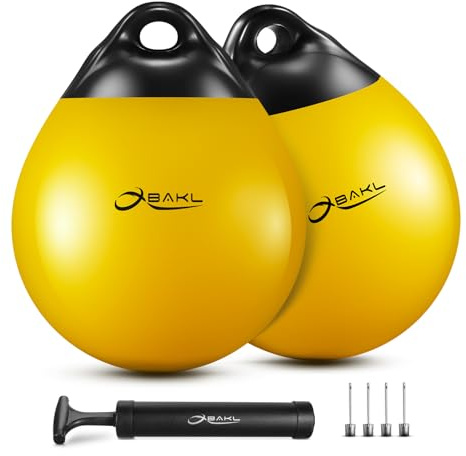 OBAKL Pair of Vinyl Boat Buoy Balls, 14.9 x 17.8 Inches Round Boat fenders Ball for Boat Mooring Buoys, Anchor Float Buoy and Mooring Fender(Yellow)