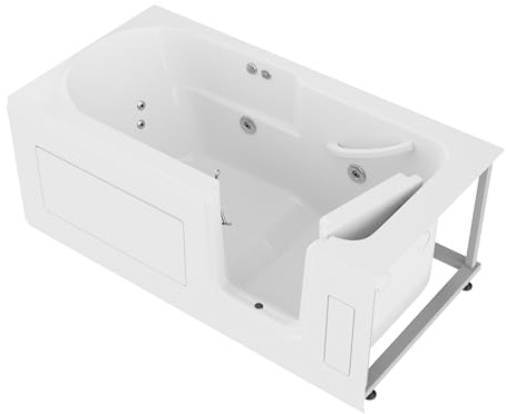 ANZZI Wide Opening Door Right Drain Step-In Walk-In Whirlpool Tub with Low Entry Threshold in White Finish 30 in. x 60 in. | AMZ3060SIRWH