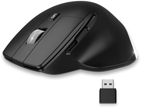 NEWWAY - Mouse Verticale Senza Filo Ricaricabile A8 - Wireless WiFi 2.4 GHz Bluetooth - 3200 DPI - Rotella metallica - Ergonomico - Silenziatore - Nano Ricevitore Integrato 10 M - USB C - Nero
