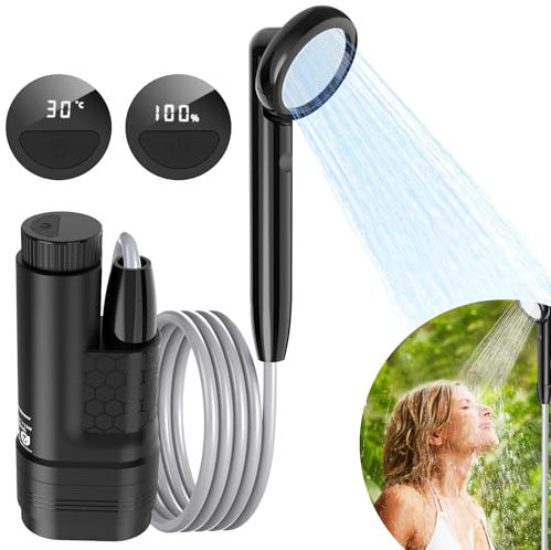 Forever Speed Campingdusche Tragbare mit Akku, 4000mAh mit Pumpe Temperaturanzeige und Elektrizitätanzeige, Camping Dusche Outdoor Set mit 2M Schlauch für Garten, Autowaschen, Strand, Reisen