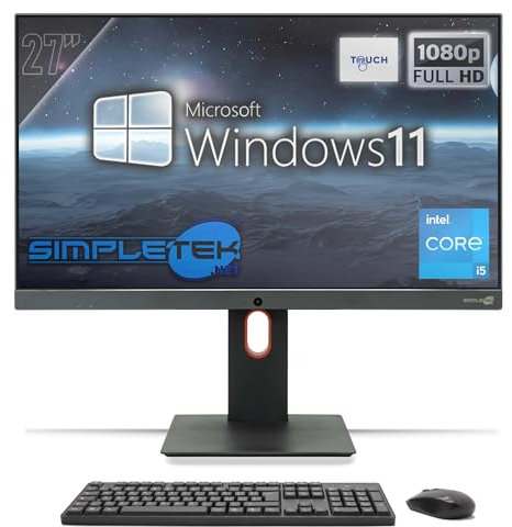 SIMPLETEK - All in One Computer Touch 27 FHD Core i5 | Windows 11 Pro 8GB RAM - SSD 240GB | Touchscreen PC Aio Webcam integrata