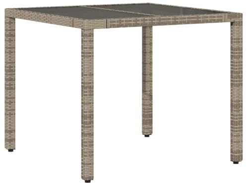 vidaXL Gartentisch mit Glasplatte, Esstisch mit Stahlrahmen, Beistelltisch für Terrasse Garten, Tisch Gartenmöbel, Grau Poly Rattan