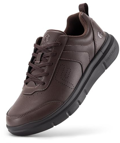 FitVille Men Walking Shoes Extra Wide Dress Sneakers Comfortable Shoes for Men Lightweight Plantar Fasciitis Bunions(Chocolate Brown, 12 EW)