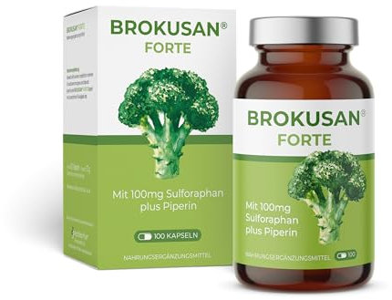 BROKUSAN Forte Brokkoli Kapseln 100 Kapseln - mit Sulforaphan - Hochdosierter Brokkolisprossen-Extrakt mit Piperin