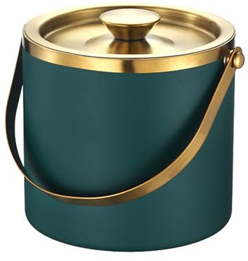 WJUHYGTF Doppelwandiger Isolierter Eisbehälter, Eiswürfelbehälter Mit Deckel Getränkekühler Kühlmanschette Wein Edelstahl Eiseimer Bier Champagner Kühler,Grün,3L