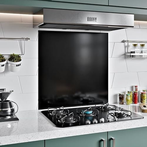 BELOFAY 1mm Thick Stainless Steel Splashback for Kitchen, Black Brushed Finish, Hob Splashback For Cookers 600x600mm Adhesive/Glue included