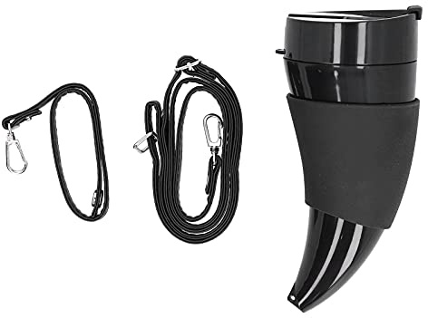 Taza De Cuerno De Bebida Viking, Taza Medieval Vikinga, Taza De Café Aislada De Acero Inoxidable De 230ml/8oz, Forma De Cuerno De Croissant Con Tapa Y Correa Ajustable (Negro)