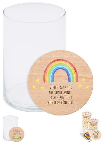 Bärenfreunde Personalisierte Vorratsgläser mit Deckel mit Gravur - Vorratsglas Personalisiert individualisiert für Kaffee, Tee, Sweets Erzieherin Abschiedsgeschenk (Regenbogen bunt)