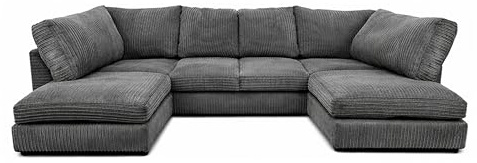 SofaSelection Jumbo Cord U-Shape Sofa — Where Modern Lines Meet Family Comfort, Modular Sofa for 6-7 People with Memory Foam, Machine-Washable Covers, Birch Frame, UK Made (Grey, Full Back)