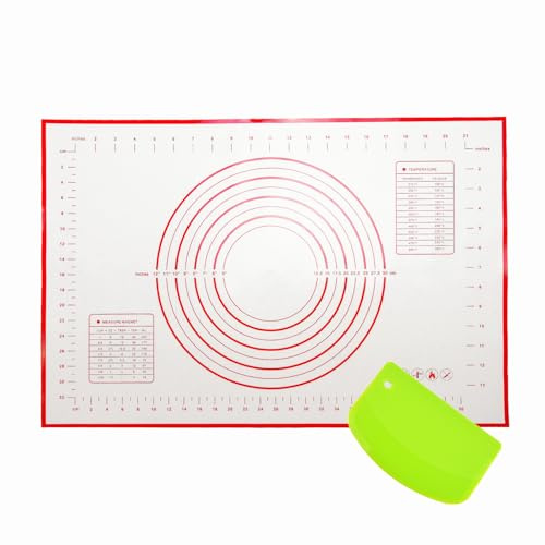 Large 24 x 16 Silicone Baking Mat | Non-Slip Pastry & Dough Mat with Dough scraper | Ideal for Rolling Out Pie Crusts, Fondant, and More | Oven-Safe Silicone Liner (24''L X 16''W)
