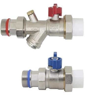 AUOQKQUT Ball valve with water filter Floor heating valve DN25 brass (PP-R32X1,Backwater valve)