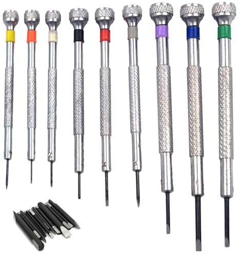 9-teiliges Uhrmacher-Schraubendreher-Set mit extra Klingen, farbgebundener, drehbarer Kopf, Präzisionsset für Uhrenreparatur und Hobbyisten