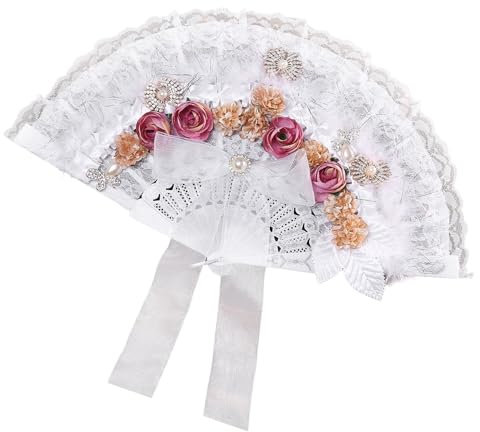 QUEENYARD Hochzeits-Braut-Fächer, Partyzubehör, gefiederter Handfächer für Braut, Junggesellinnenabschied, Kostüm-Requisiten, Rosenblumen-Fächer