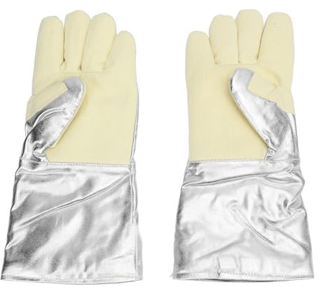 Gants Résistants à la Chaleur 500 ℃, Gants de Grillade Anti-brûlure avec 5 Doigts, Gants de Travail de sécurité pour Barbecue, Cuisine, Pâtisserie, Aciéries, Fonderies