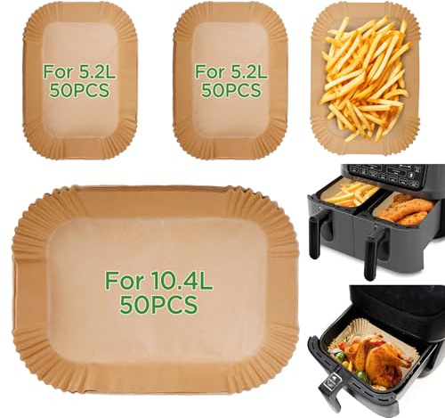 AiQInu Backpapier für Ninja AF500EU Heißluftfritteuse, Airfryer Backpapier 10.4L BPA-frei Wasserdicht Ölfest Pergamentpapier Liner Airfryer Zubehör für Heißluftfritteuse Ofen Mikrowelle