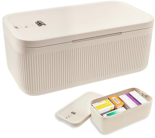 KTCINA Small Lockable Storage Box with Combination Code, Portable Medication Lockable Container for Refrigerator Locked Storage Box for Medicine, Food, Phone, Documents 23.9x13x9.6cm