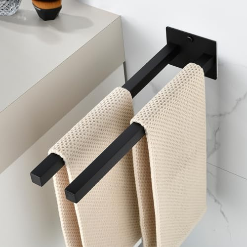 Handtuchhalter ohne Bohren/mit Bohren 304 Edelstahl 38CM Matt Schwarz | JS Handtuchstange Wandmontage 304 Edelstahl Rostfrei Badetuchhalter Badezimmer Handtuchständer Bad für Küche Dusche Doppelt