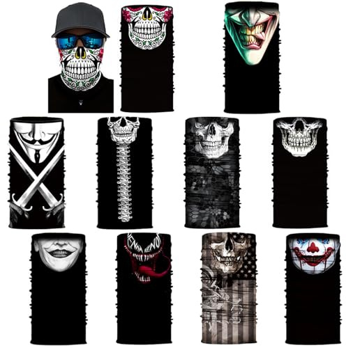 MUYAPAY 10 Piezas Multifunción Bandana Elástica Pañuelo Tubular Calavera Pasamontañas de Calavera Bufanda Mágica sin Costuras para Deportes Halloween Carnaval Deportes Aire Libre