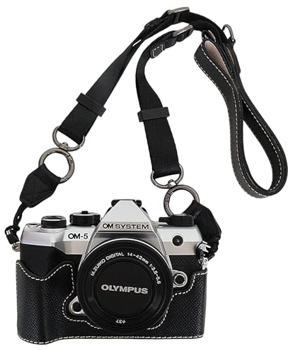 VOVMOEYA Étui pour appareil photo OM-5 Mark II avec sangle réglable, Olympus om5 mk2 housse en cuir PU, élégant, protecteur, ajustement parfait, compatible avec un trépied, om 5 mark ii accessoires