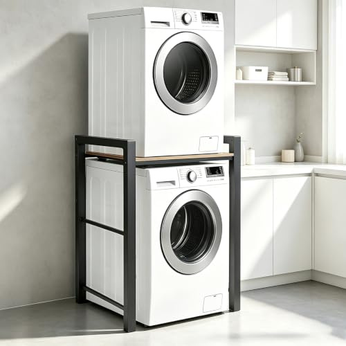 FUOIDYE Waschmaschinenregal, Regal für Waschmaschine und Trockner –350kg Tragkraft, Waschmaschine Trockner Schrank mit 3 Einstellbaren HöHenverstellbares, Waschmaschinenschrank 95x105x65cm (Schwarz)