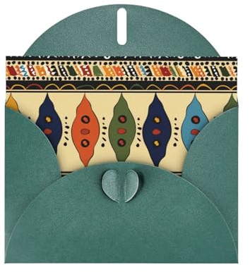 Bohemia Style Traditionelle afrikanische Muster Drucke Perlpapier Horizontale Festival Grußkarte für Geburtstagskarten und alle Anlässe, Dunkelgrün