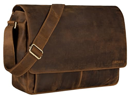 STILORD Como Vintage Umhängetasche Herren Leder Messenger Bag Business Laptoptasche 15,6 Zoll Herren Unitasche Echtleder Schultasche für Büro & Alltag Farbe:schwarz