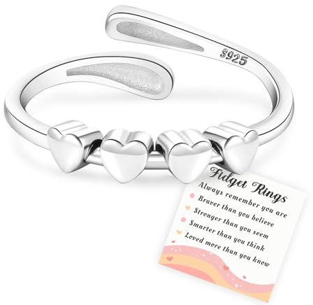 Senteria Anxiety Rings for Women 925 Sterling Silver Rings with Heart Adjustable Silver Stress Spinner Ring Thumb Fidget Ring for Anxiety Women