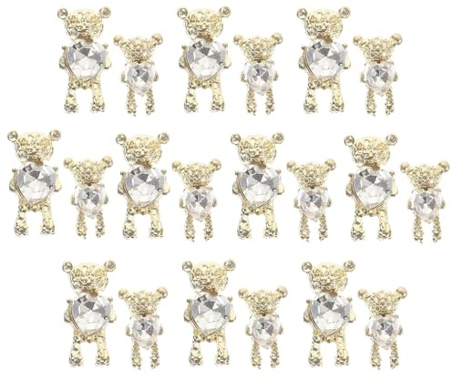 jojofuny de Adornos para Uñas Accesorios Creativos y Fáciles de Usar 20 Piezas Forma de Oso en Aleación de Zinc y Strass Dorado para Decoración en Fiestas y Uñas