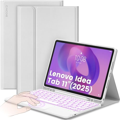 CACOE Tastatur Hülle für Lenovo Idea Tab 2025 11 Zoll (TB-336ZU TB-336FU) | 7-Farbige Hintergrund Beleuchtung, Abnehmbare Kabellose [QWERTZ] Tastatur für(TB-336ZU TB-336FU)mit Stützfunktion, Grau