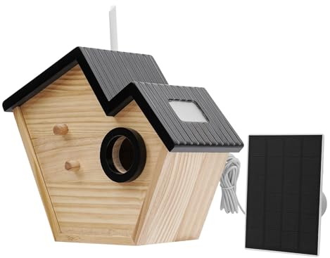 Vogelhaus Holz, 35mm Einflugloch, Vogelhäuschen mit interner Überwachung: Farb-/Infrarot-Nachtsichtmodus für störungsfreie Beobachtung, mit Solarzellen, mehrere Montagemöglichkeiten (Option C)
