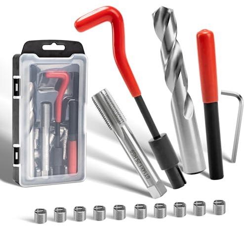 SAIBOO Gängreparationssats M14x1.25 mm Gängreparationssatsen Innehåller Borrar, Gängskärare, Monteringsverktyg, Gängbrytare och Gänghylsor för Reparation av Skadade Eller Slitna Gängor