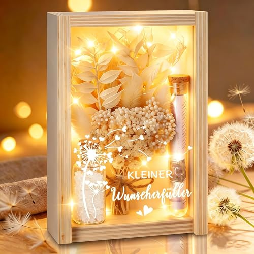 Wunscherfüller Geldgeschenk, LED Geldgeschenke Verpackung Geschenkbox, inklusive Getrocknete Blumen,Holzbox,Grußkarte,Wunschflaschen für Geburtstag Hochzeit Kommunion Konfirmation Weihnachten