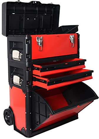 RJYYYDS Tool Boxes Large Toolbox Rolling Garage Workshop Organizer - Stackable Rolling Upright Trolley Tool Chest with Removable Tray Tool Organizer,Rosso